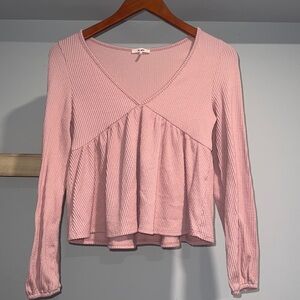 Pink soft peplum long‎ sleeve top